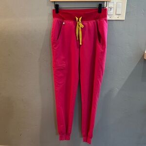 Figs Vibrant Pink Joggers with Bright Yellow Tie